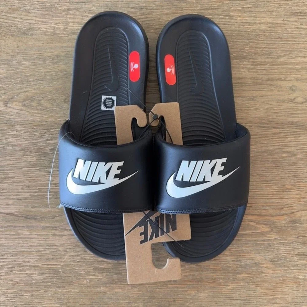 Nike Victori One Slides Mens Size 12 Black White Sandals CN9675-002 NWT